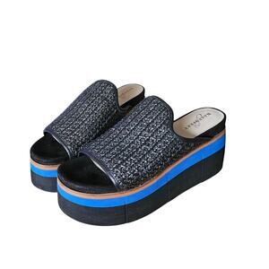 Naked Feet Flocci Platform Slip-On Chunky Sandals Jet Black Woven Boho US 8M